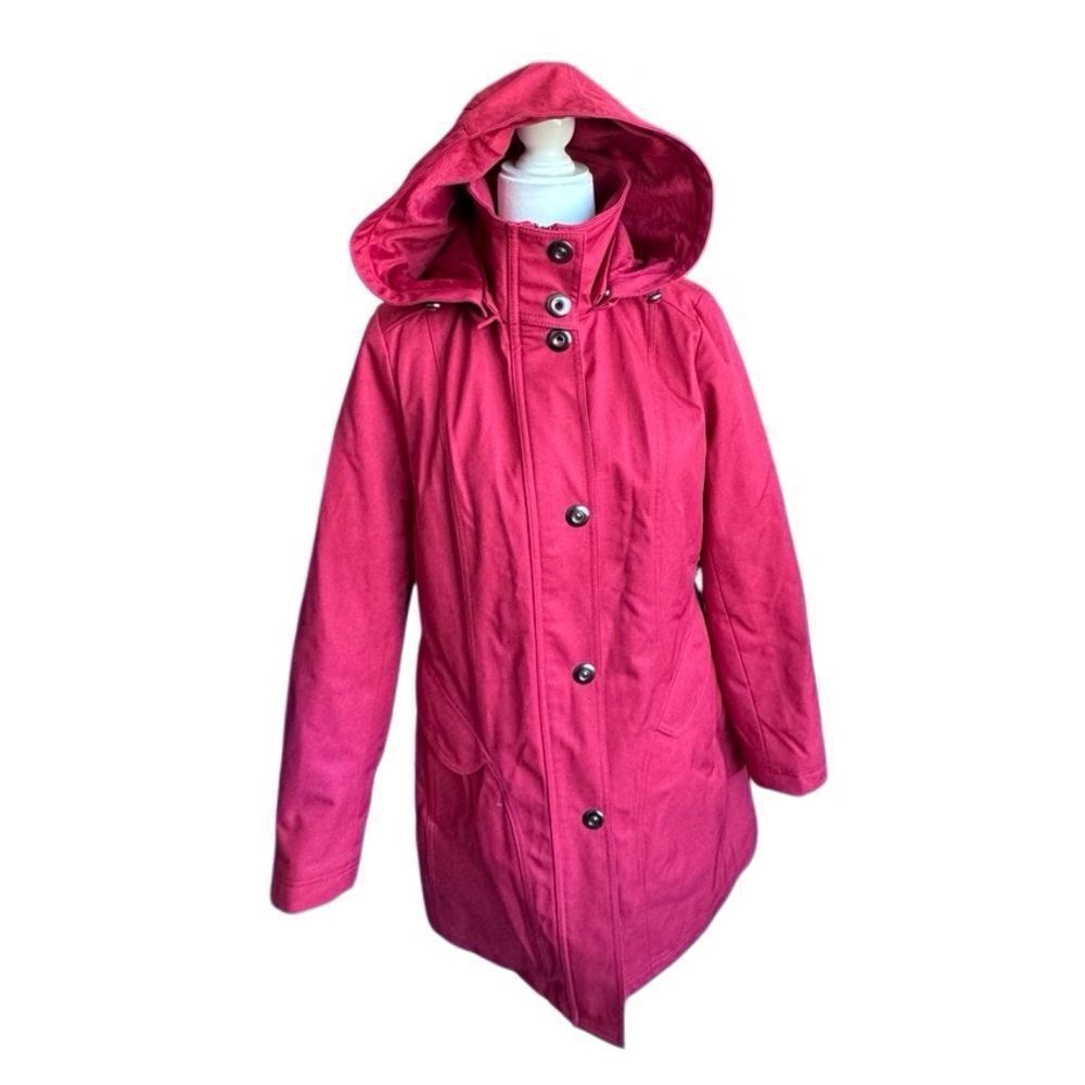 Kristen Blake BurgundyโRed Coat Quilted Removable Hood Outerwear SZ M